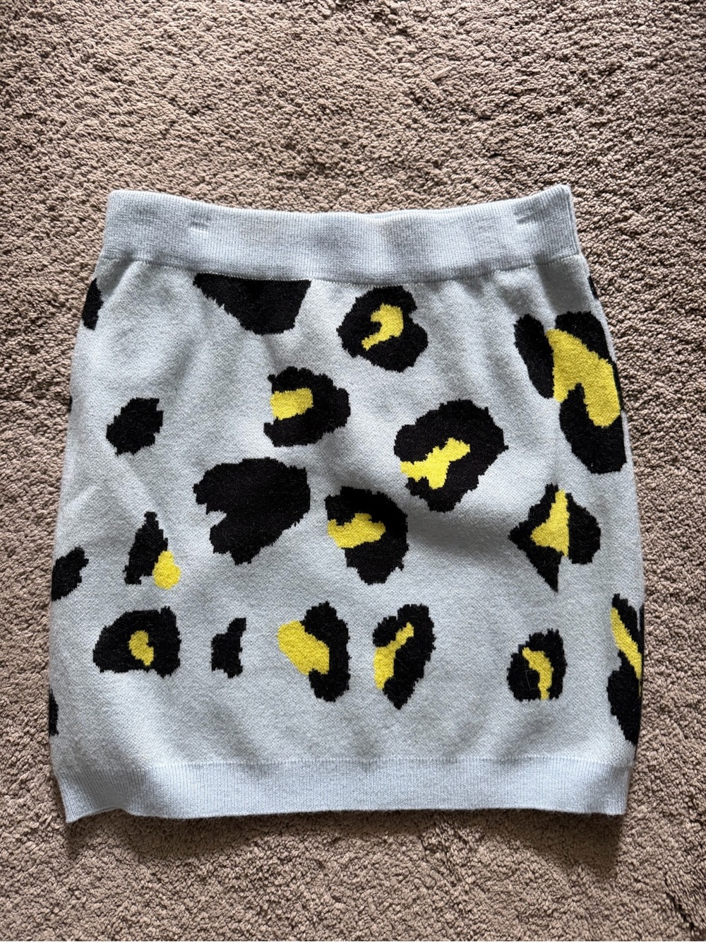 Wild Honey Light Gray Leopard Knit Mini Skirt with Yellow & Black Spots
